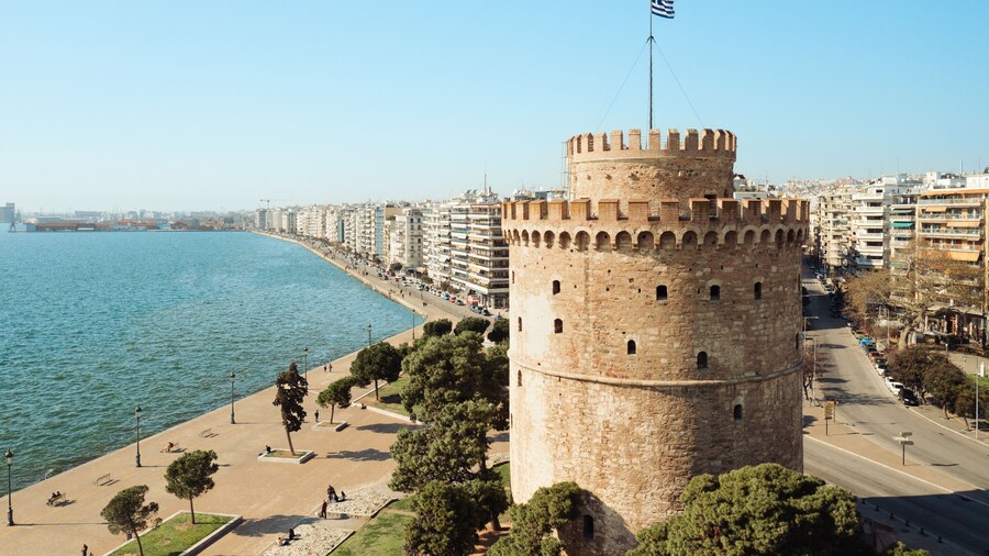 Aerial view of White Tower in Thessaloniki, Greece