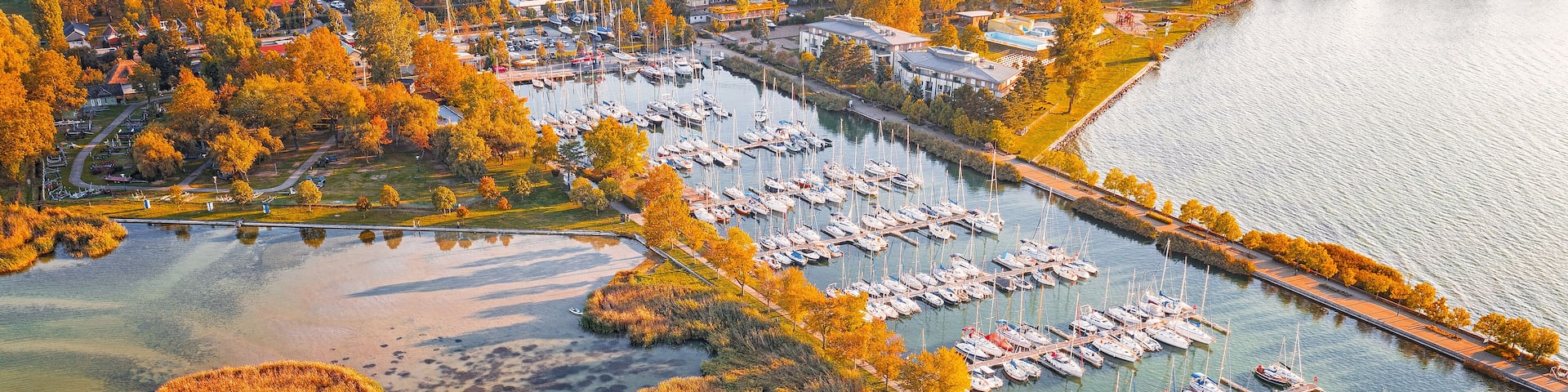 Aerial view on the pier of Balatonszemes