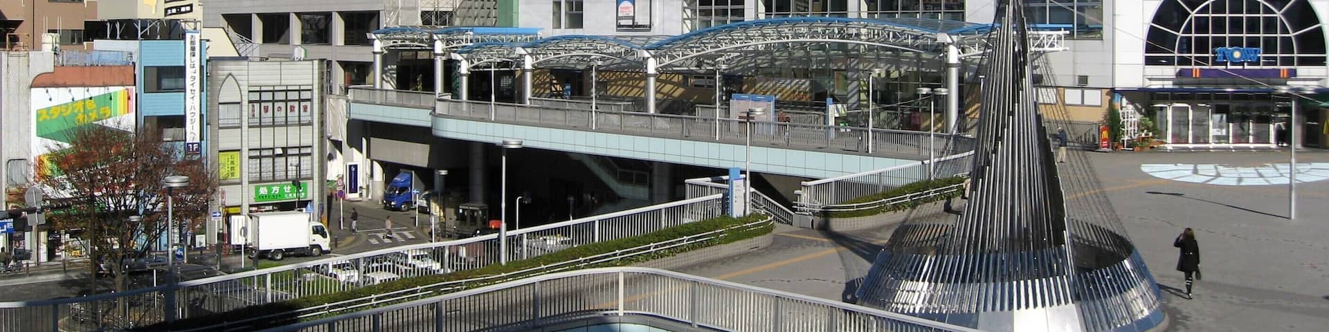 South Entrance and elevated walkway at JR Sagamihara Station on the Yokohama Line in Sagamihara, Kanagawa, Japan
