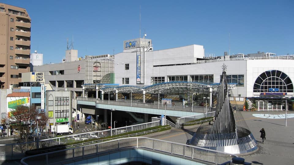 South Entrance and elevated walkway at JR Sagamihara Station on the Yokohama Line in Sagamihara, Kanagawa, Japan