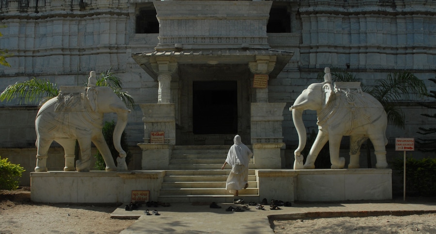 Majestic temple with Elephant statues in Danta, Gujarat, India