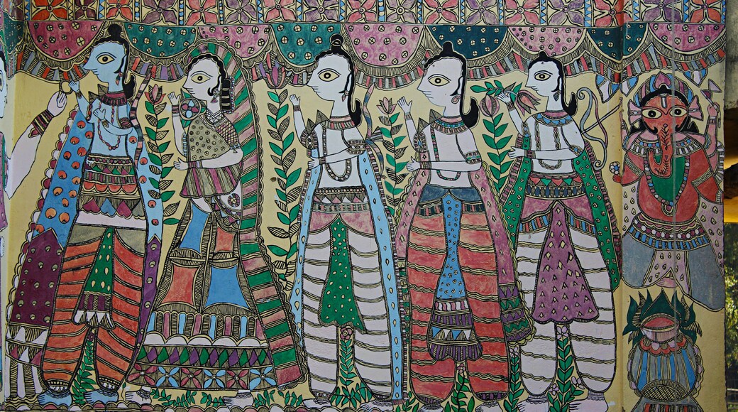 Madhubani painting on wall. Madhubani, Bihar, India