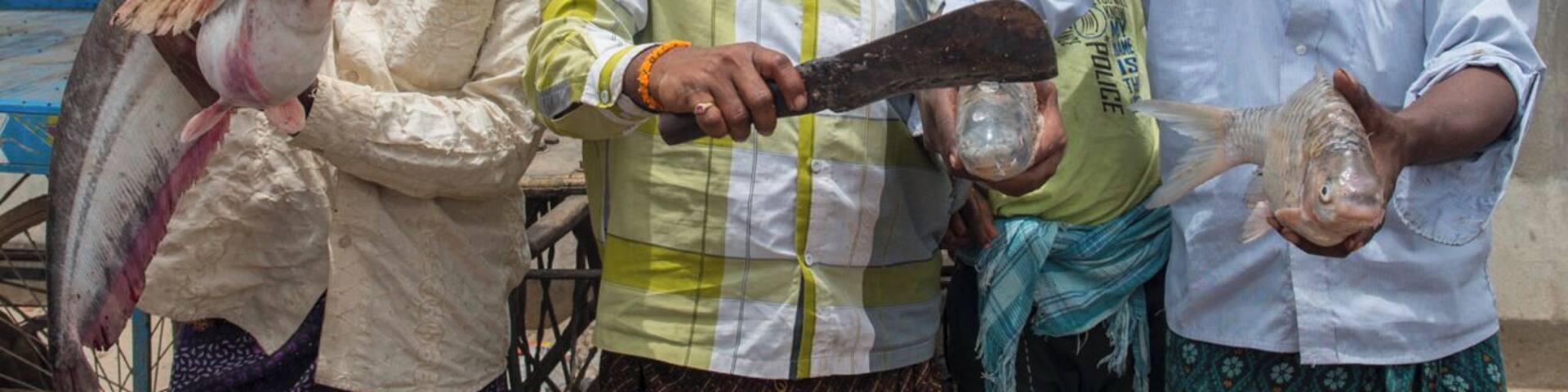 Showing off their fresh fish from the Krishna River nearby. #market