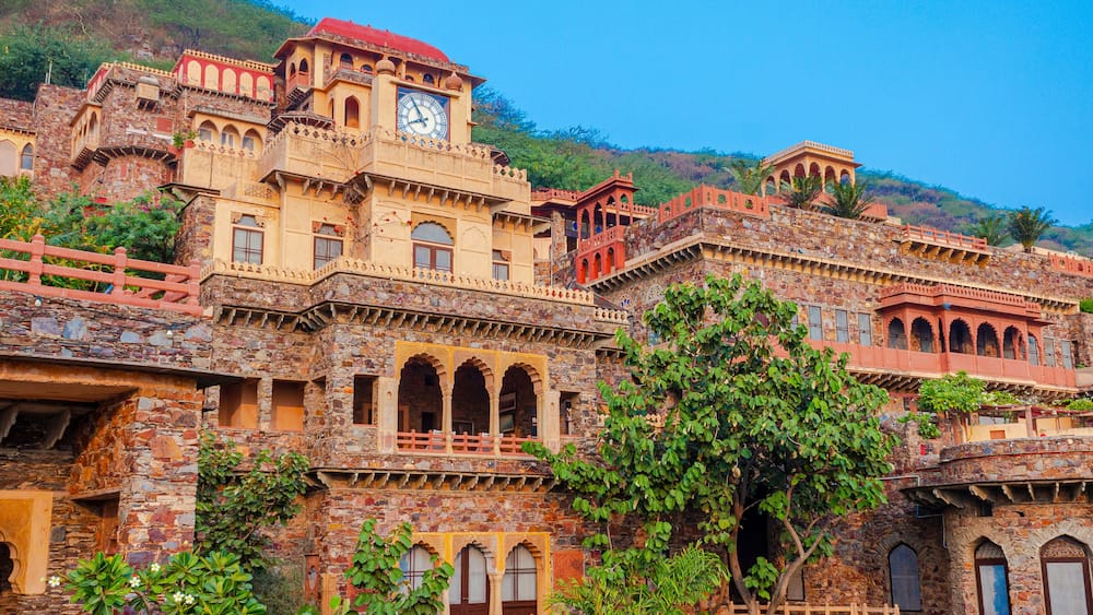 Neemrana Fort Palace - 15th century Fort located in Neemrana in Alwar Rajasthan India. Old medieval Fort-Palace built on Aravalli hills. Perfect weekend getaway from Delhi. Famous Luxury Resort India.