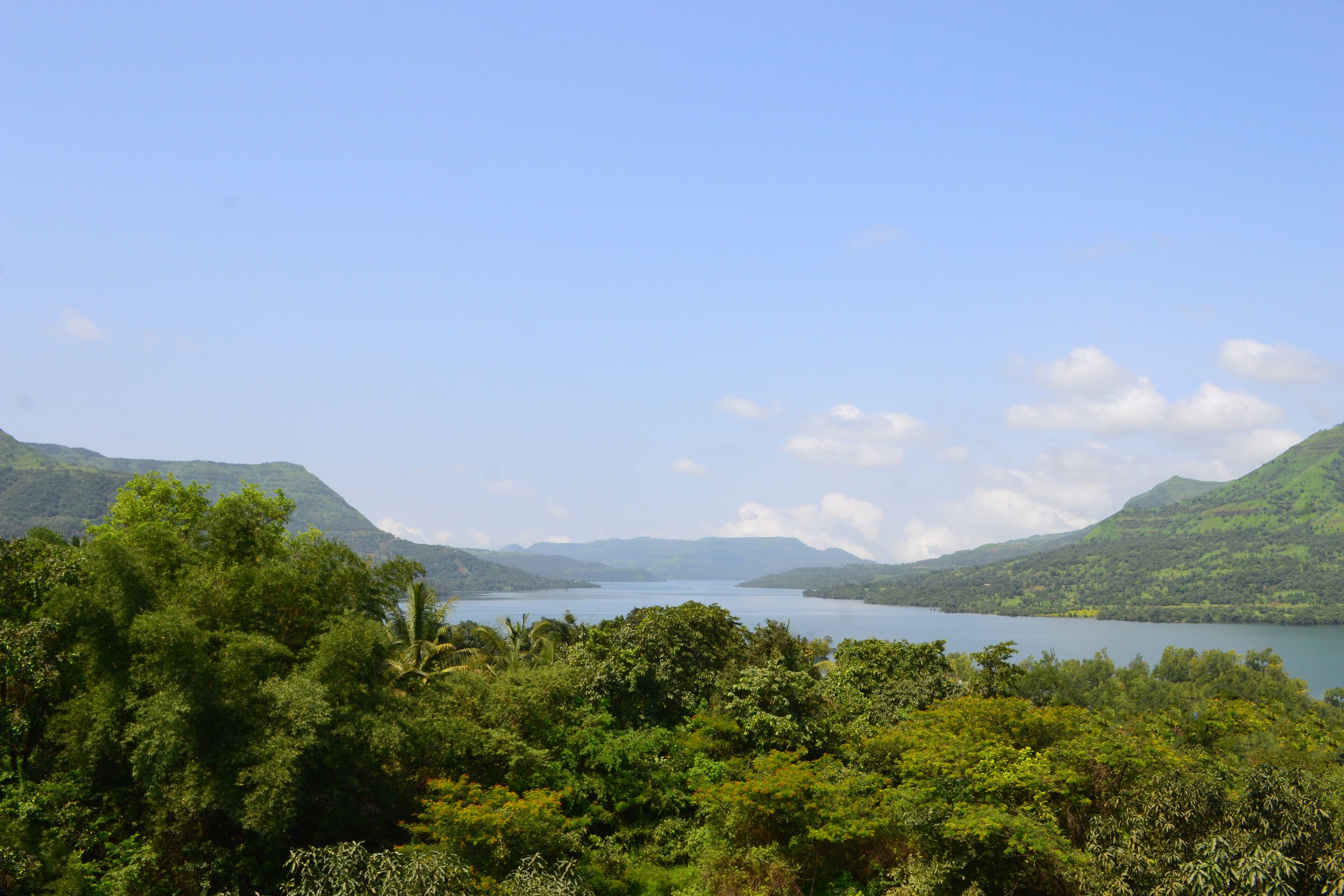 lake inside the mountains, this lake is backwaters of mulshi dam in tamhini ghat of Pune, Maharashtra, India 