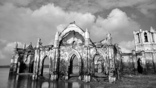 Ruined old Gothic church, probably built by French colony. During high monsoons the church will be 70 percent submerged in water, but this year due to less rain, we are able to walk into the place..
#Karnataka / #India