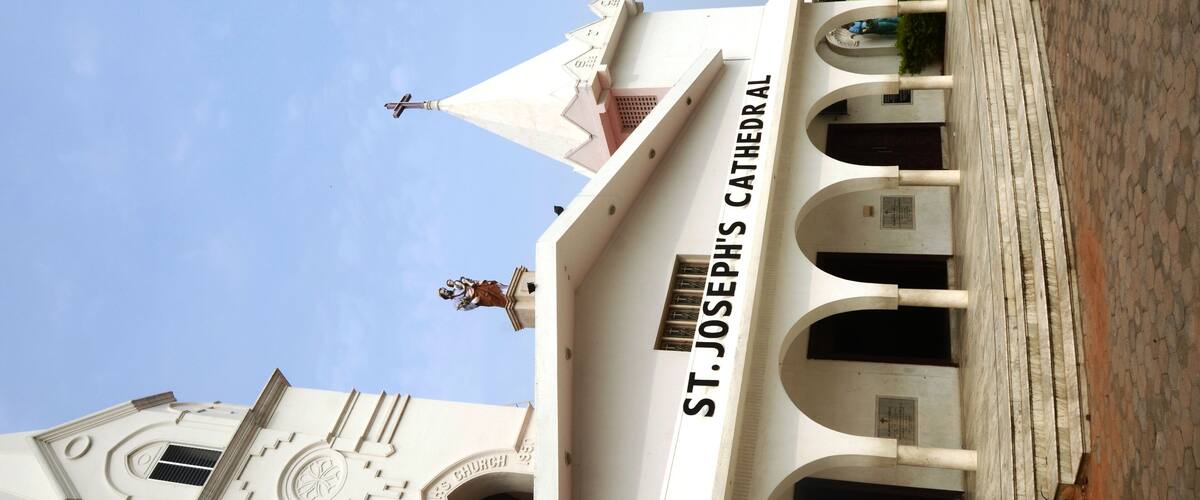 St. Joseph's Cathedral with its distinctive architecture and nameplate.