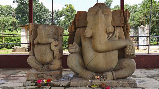 Beautiful Monolithic Two Ganesha Statues Belong to 11-12th Century C.E. Barsur, Bastar, Chhattisgarh, India...