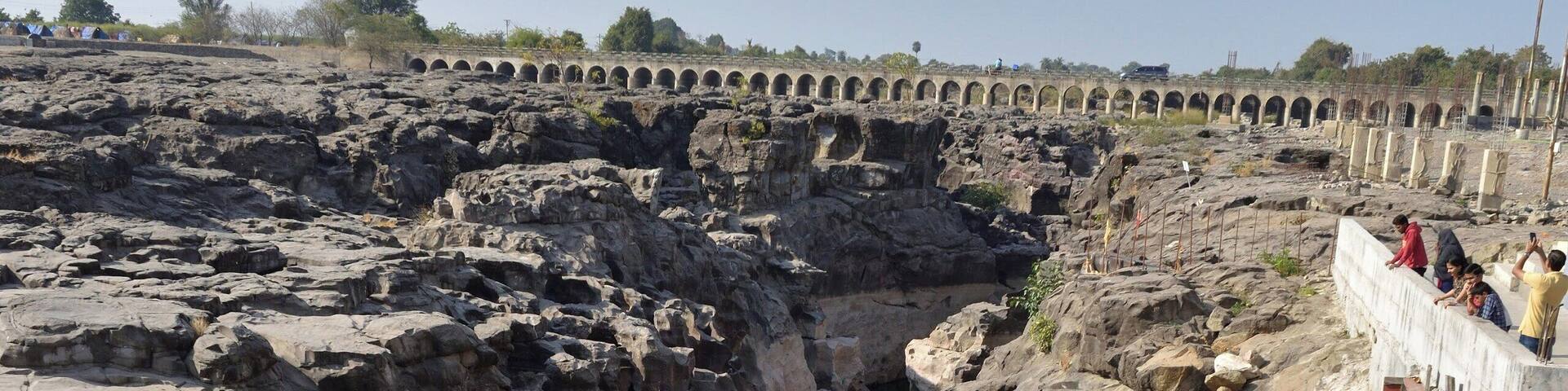 The naturally formed potholes and gorges on the beds of River Kukadi at Nighoj, Maharashtra.