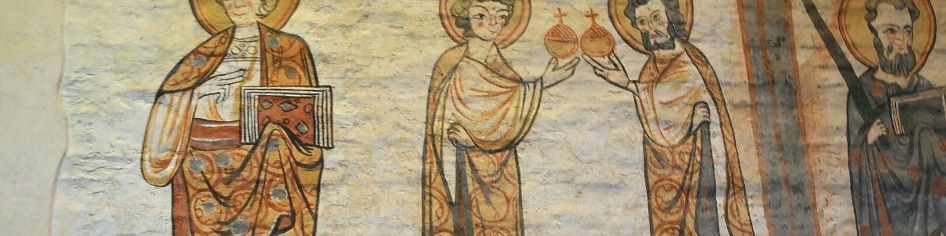 Formerly hidden and now recovered Byzantine painting on the inner wall of Csaroda's Calvinist church