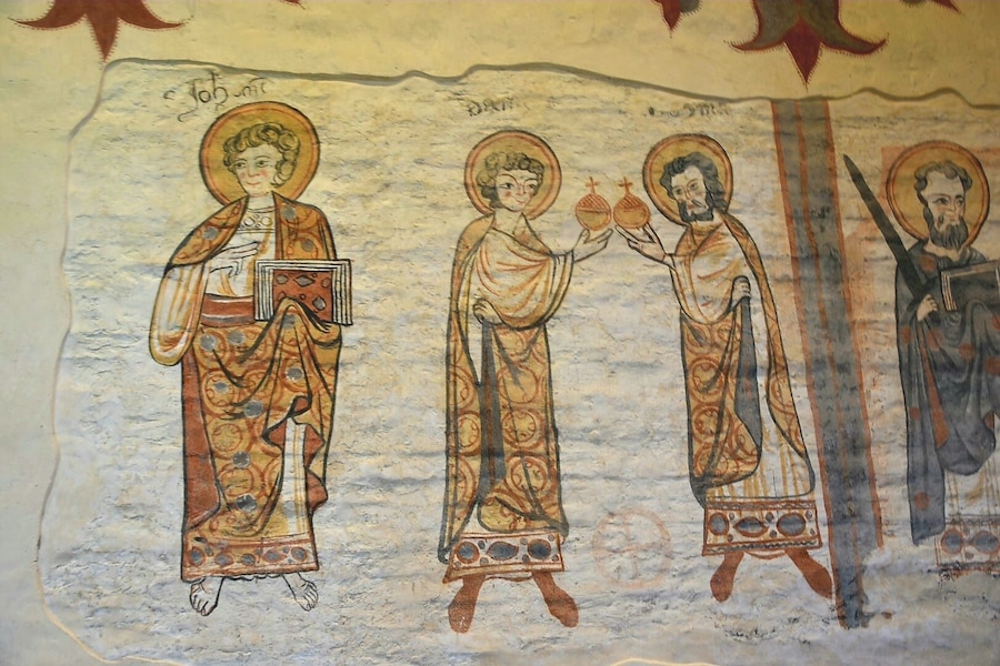 Formerly hidden and now recovered Byzantine painting on the inner wall of Csaroda's Calvinist church