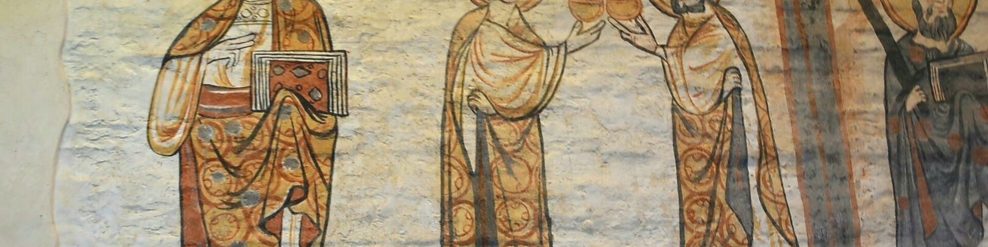 Formerly hidden and now recovered Byzantine painting on the inner wall of Csaroda's Calvinist church