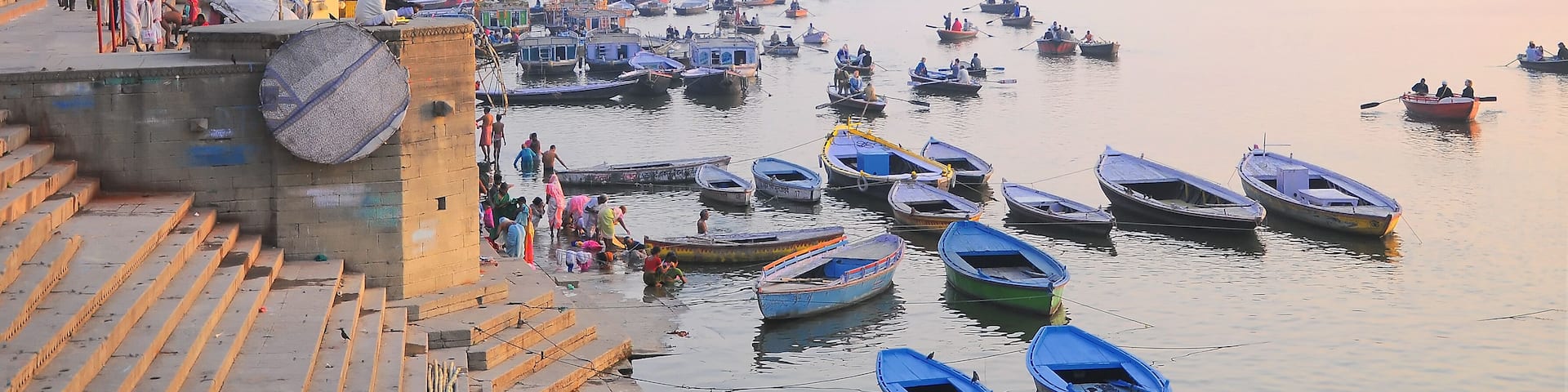 Boat wharf on Ganges river, Varanasi, India