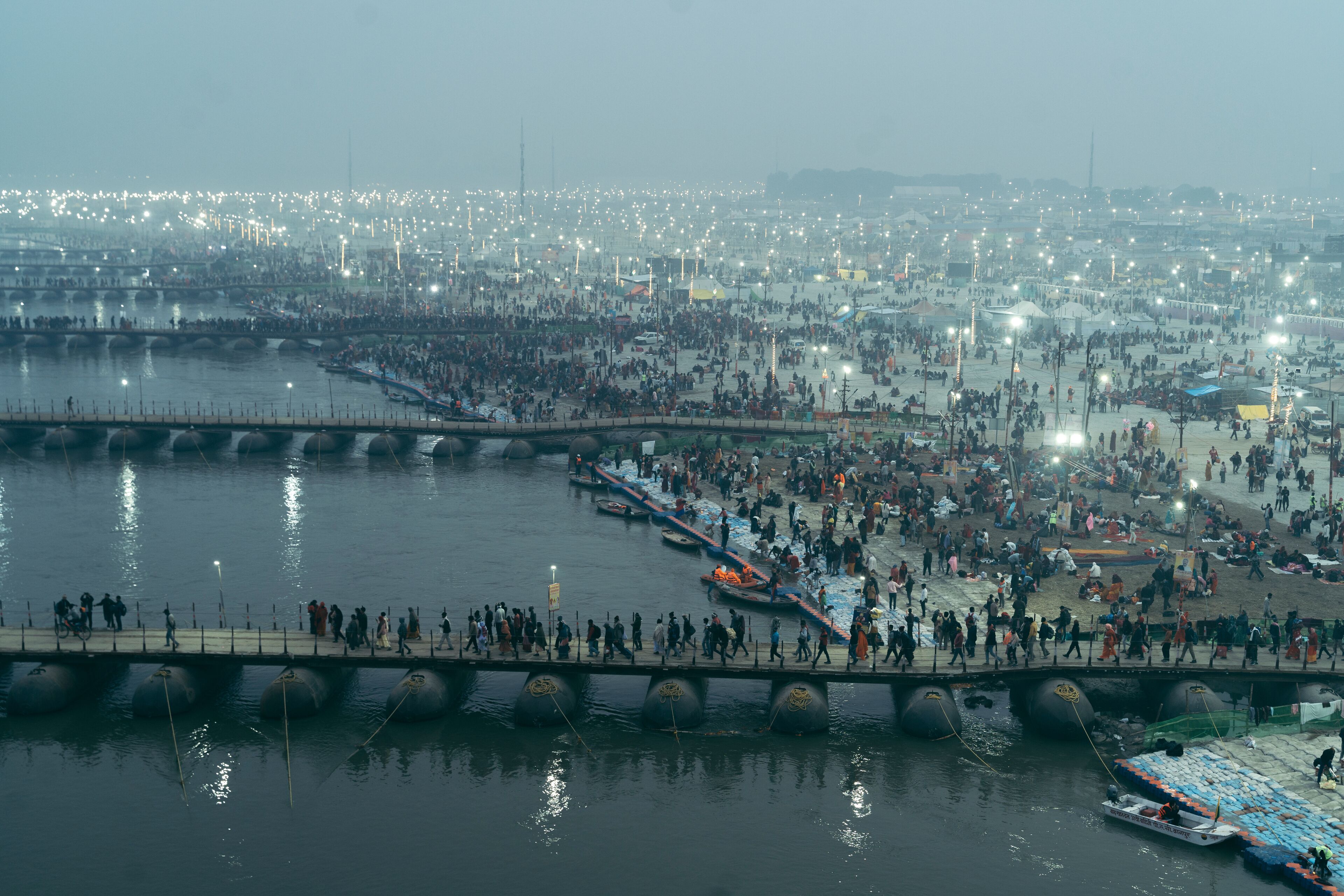 Prayagraj, India - January 2025: Kumb Mela event in Prayagraj, India. Pilgrims gather at the 2025 Prayag Kumbh Mela.