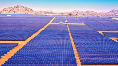 Panoramic View of a Large Solar Power Plant producing Clean Energy