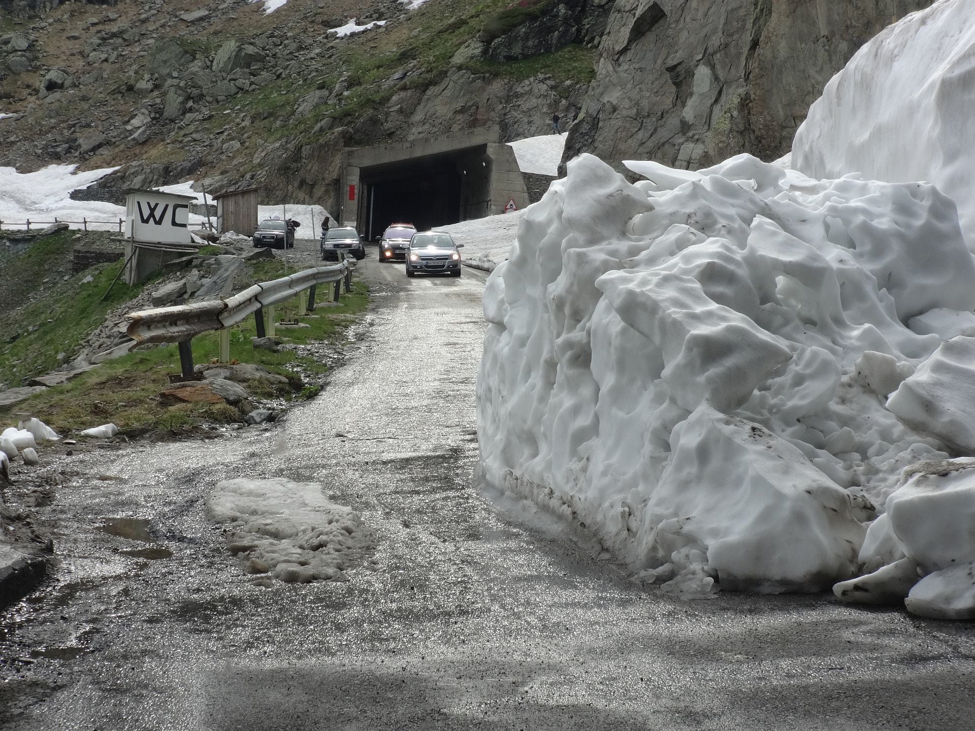 Transfagarasanu - you will find in sommer also snowy portions.
The road is usually closed from late October until late June because of snow. Depending on the weather, it may remain open until as late as November. It may also be closed at other times, because of weather conditions (it occasionally snows even in August).
#hiking