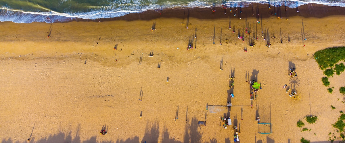 Aerial Photography Drone photography of Chennai and the suburbs in Tamil Nadu India; River bed landscape images of villages; Beach aerial view