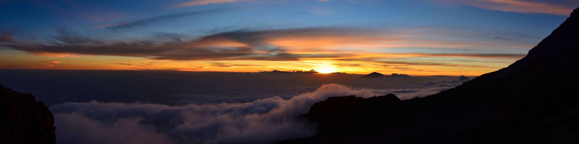 beautiful sunset on the kilimanjaro. Hike to the highest mountain afirka. Panorama big large