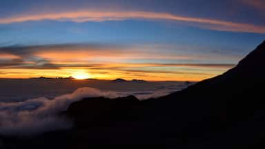 beautiful sunset on the kilimanjaro. Hike to the highest mountain afirka. Panorama big large