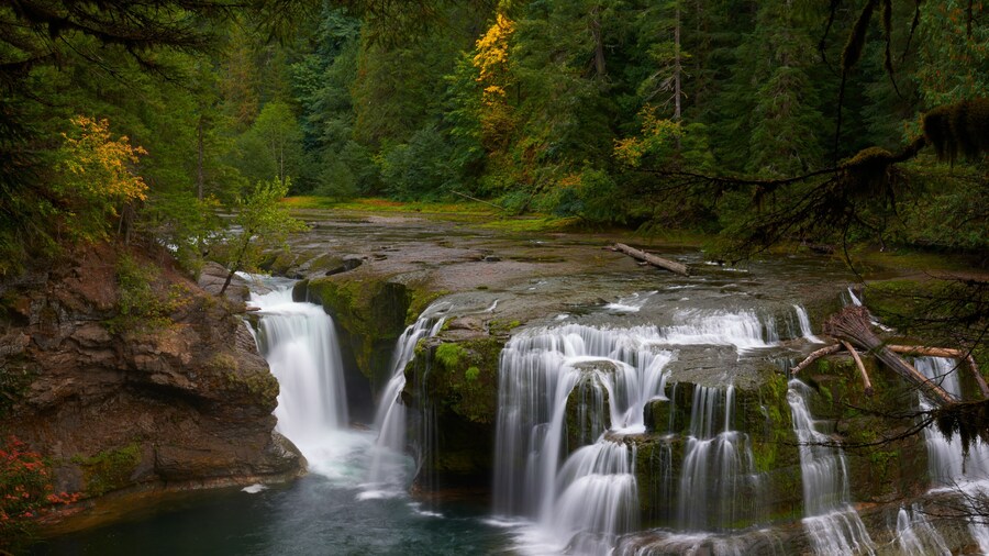 Lower Lewis River Falls in autumn season. Washington State, USA Pacific Northwest.