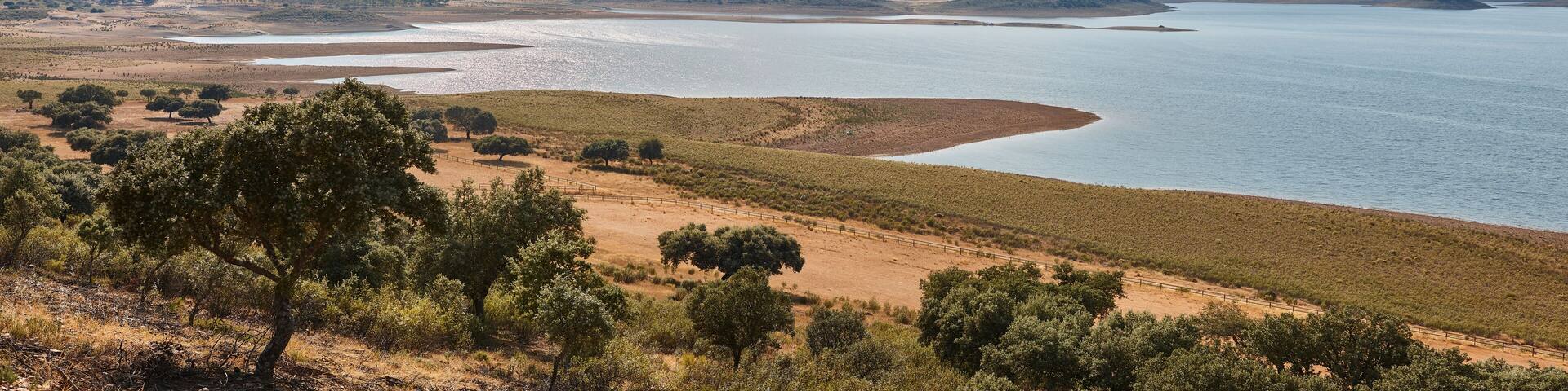 Panoramic lake scenery La Siberia extremena. Serena reservoir. Extremadura. Spain