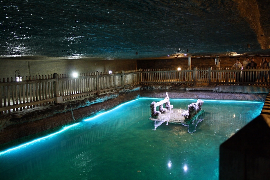 Salina Praid Salt Mine in Romania. After walking for ages down a multitude of steps into the centre of the earth (!!), we finally came to see this stunning blue beauty. The smell was pretty strong...like petrol, which I was told was how they used to extract the salt from the mines. #NationalPark