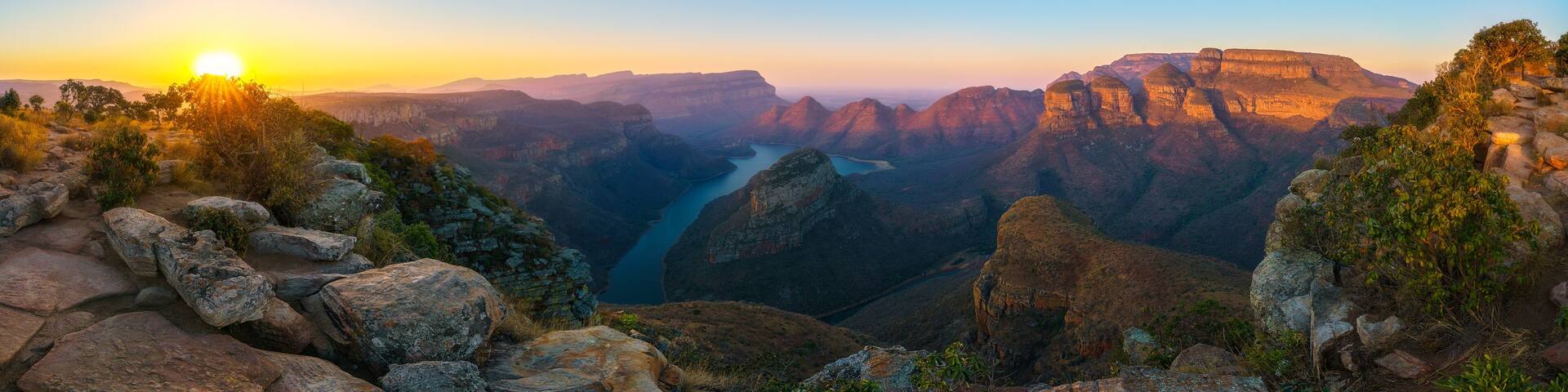 three rondavels and blyde river canyon at sunset, south africa