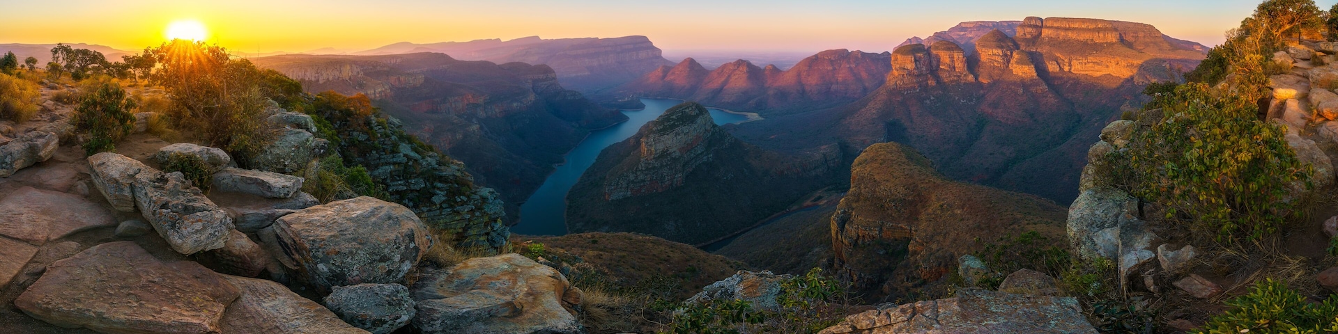 three rondavels and blyde river canyon at sunset, south africa