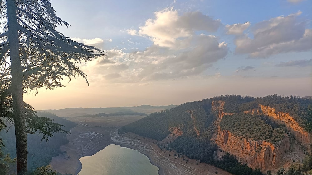 Sunset Over Moroccan Mountains and Blue Brigade Lakes at Aguelmam Azegza
