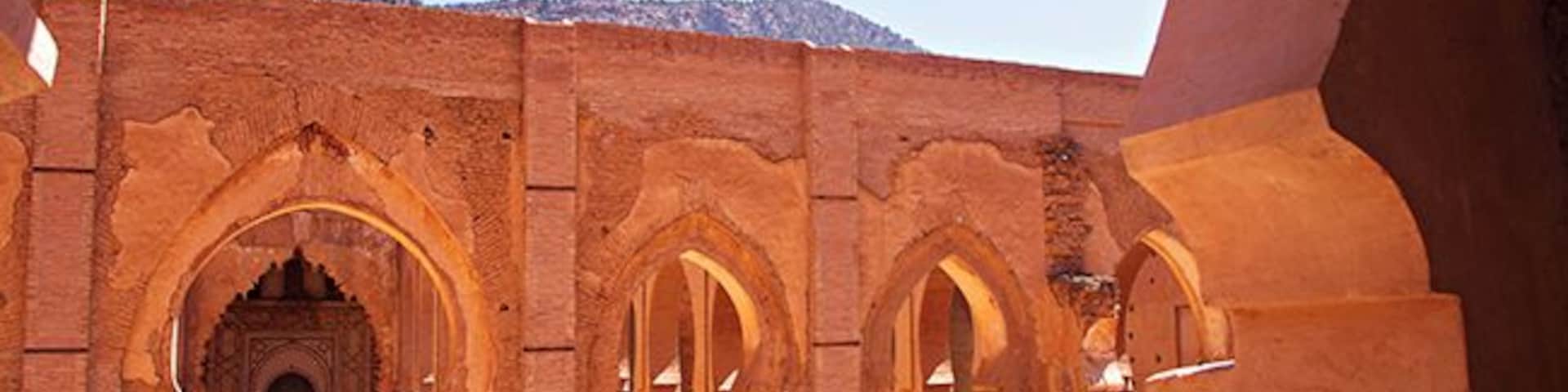 Along the road, about 100 km south of Marrakech is Tin Mal the forgotten Mosque. The Mosque is the oldest in Morocco and is on of two open to non-Muslims. The other one is the big Mosque in Casablanca. Tin Mal Mosque was built in 1156 in memory of the founder of the Almohad Dynasty, Mohamed Ibn Tumart. The Mosque was put on UNESCOS world Heritage list in 1995.