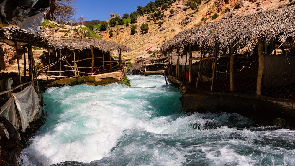 Moroccan landscape. One of the sources Oum er-Rbia river. Aguelma Azigza National Park, Khenifra, Middle Atlas Mountains, Morocco