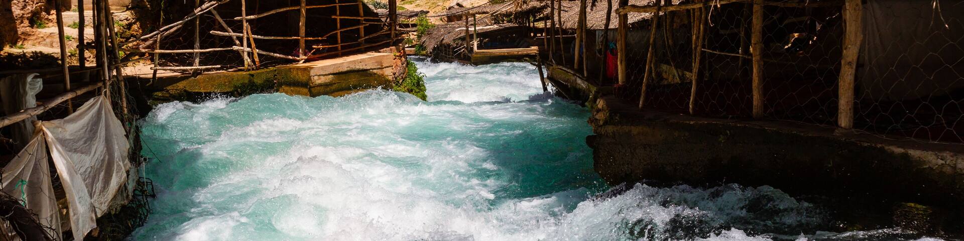 Moroccan landscape. One of the sources Oum er-Rbia river. Aguelma Azigza National Park, Khenifra, Middle Atlas Mountains, Morocco