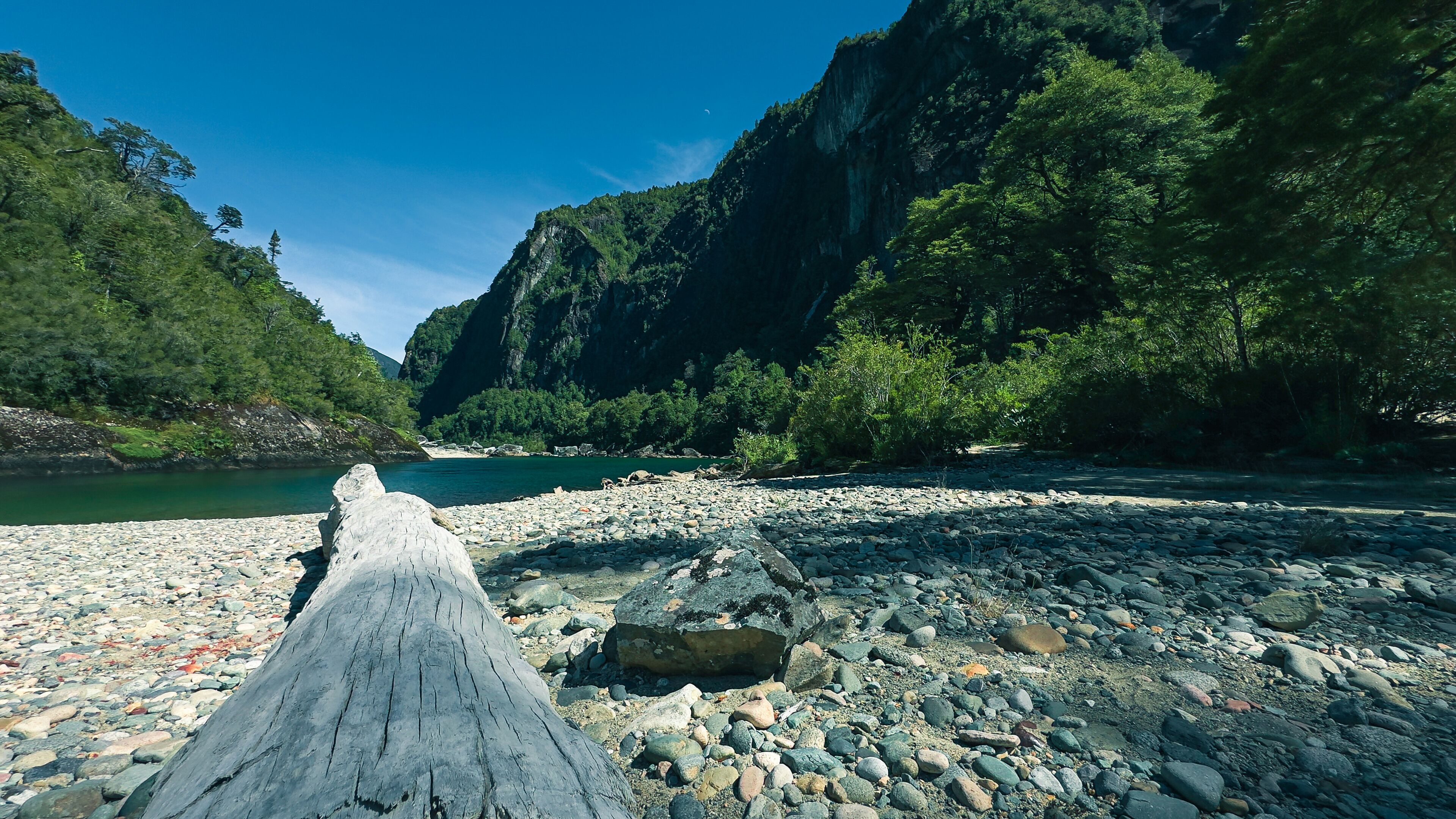 Cisnes River with emerald waters on the Carretera Austral. Puerto Cisnes, Patagonia Chile