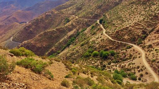 Road #206 through Atlas Mountains. Takes twice as long to get from Agadir to Marrakesh, but totally worth it.