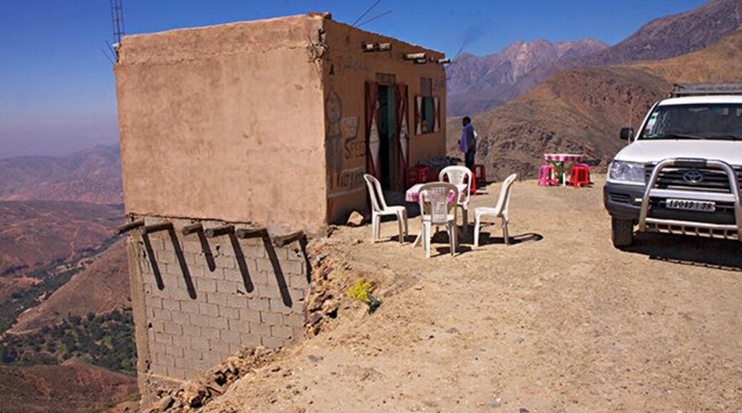 This road through the heart of High Atlas was made by the French already in the period of 1926 to 1932. This journey through the mountains was earlier considered dangerous and unpractical. To day the road is under repair and we had to stop for excavators many times and wait for them to make space for us to pass. But much of the work is still made the traditional way, by handcraft. Laboriously stone by stone is built to form beautiful walls to support the road on the mountainside. It may look like an infinite project, but in a few years the road will probably be much better and less exciting. Read more at: http://www.travelwithallsenses.com/tizi-n-test-pass-high-atlas/