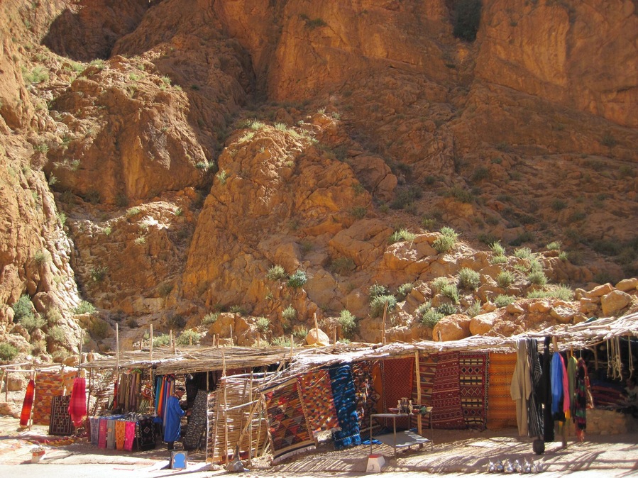 A small, narrow gorge with vendors dotting the road. The surrounding cliffs are popular with climbers.
