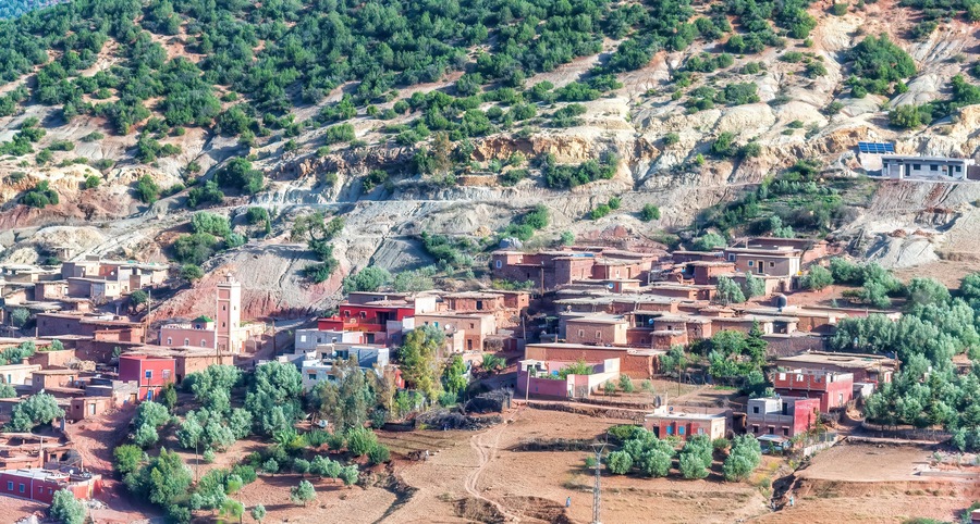 Berber village in the High Atlas Mountains between Oukaïmeden and Marrakech, Morocco, North Africa