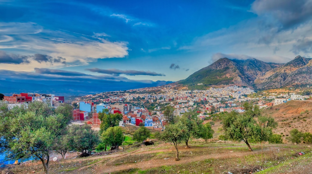 Panoramic view of the village of Chefchaouen, or Chaouen, a picturesque village in the Tangier-Tetouan region, visited by tourists from all over the world, located in northern Morocco