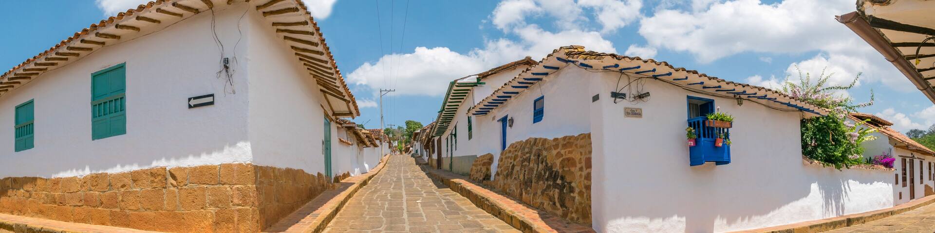 Barichara, Colombia, Santander, colonial street with white histo