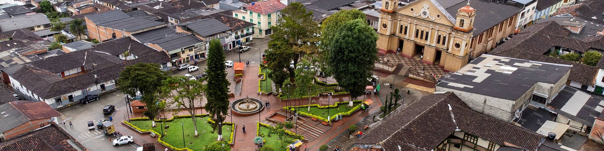 Pacora, Caldas - Colombia. October 5, 2025. Drone view. Municipality located in the north of the department.