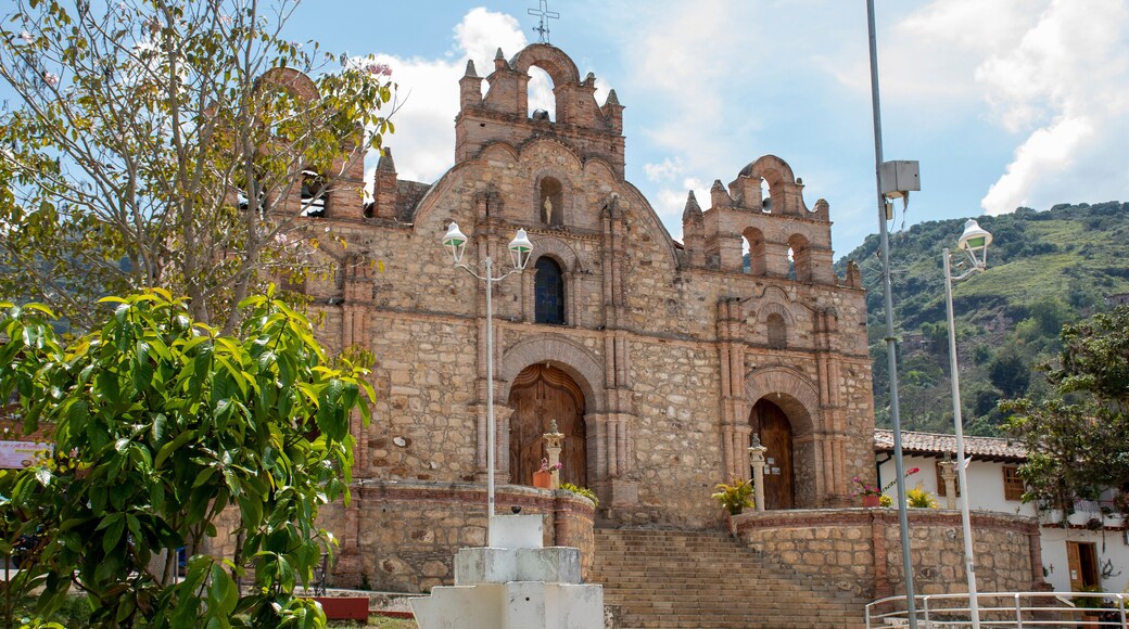 Facade of the Main Church of Aratoca, Santander, Colombia, on February 20, 2021