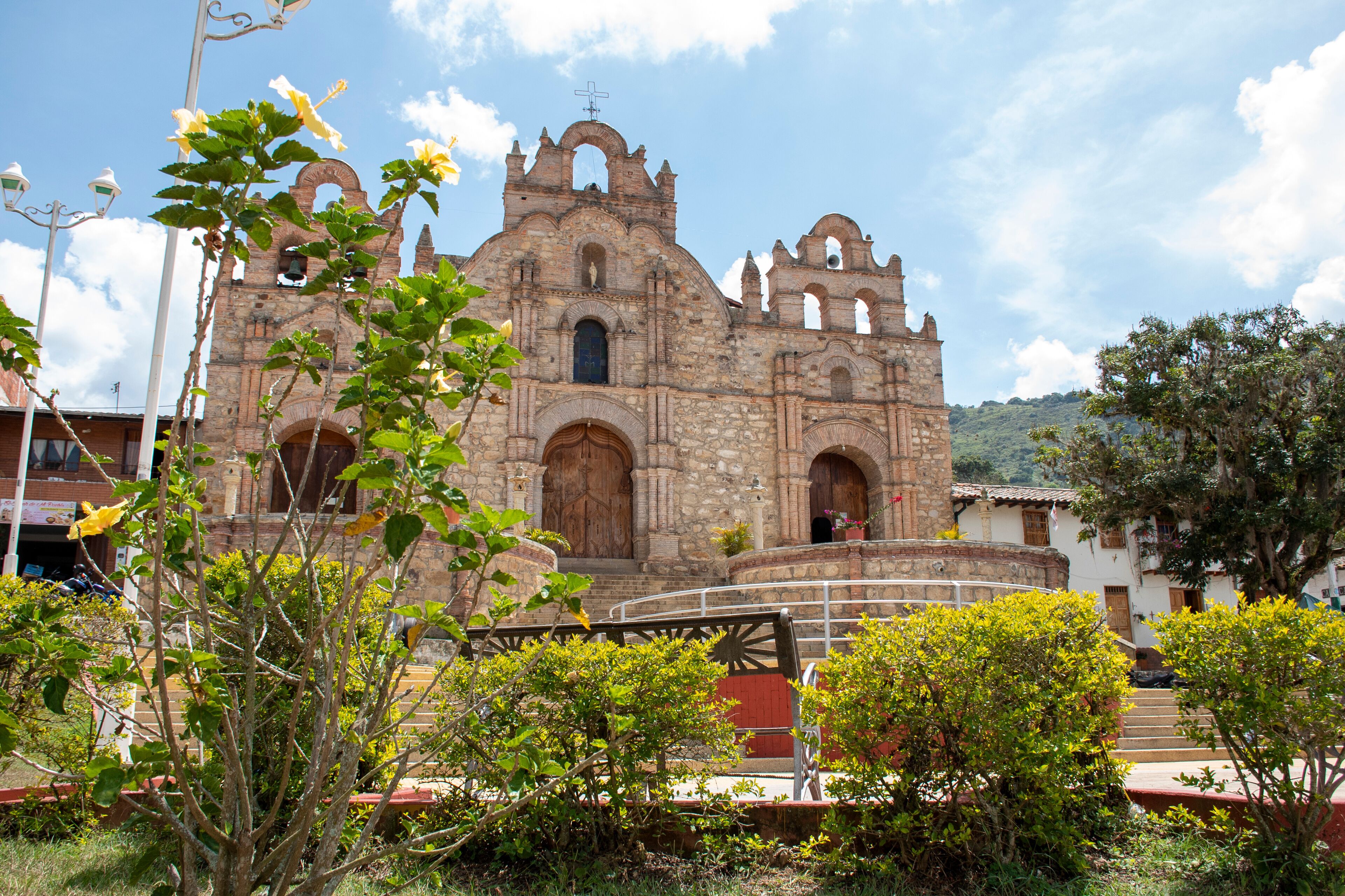 Facade of the Main Church of Aratoca, Santander, Colombia, on February 20, 2021