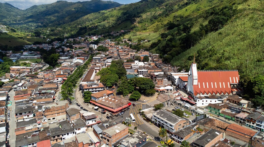 Cisneros, Antioquia - Colombia. September 15, 2024. Aerial view with drone of the municipality, with a population of 9,058 inhabitants.