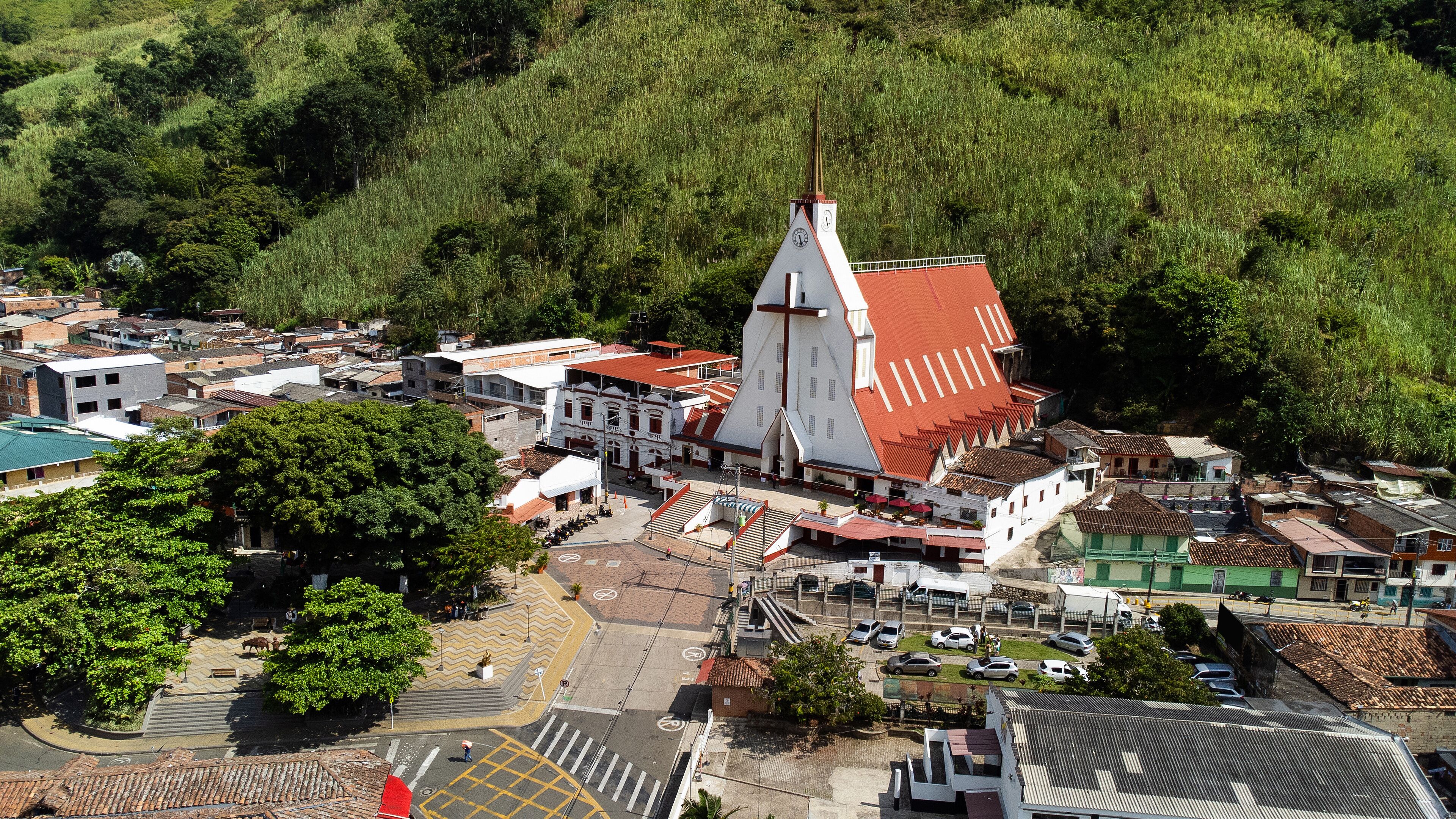 Cisneros, Antioquia - Colombia. September 15, 2024. Panoramic view with drone, Municipality located 76.9 km from Medellin.