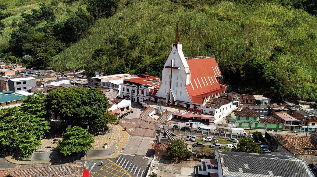 Cisneros, Antioquia - Colombia. September 15, 2024. Panoramic view with drone, Municipality located 76.9 km from Medellin.