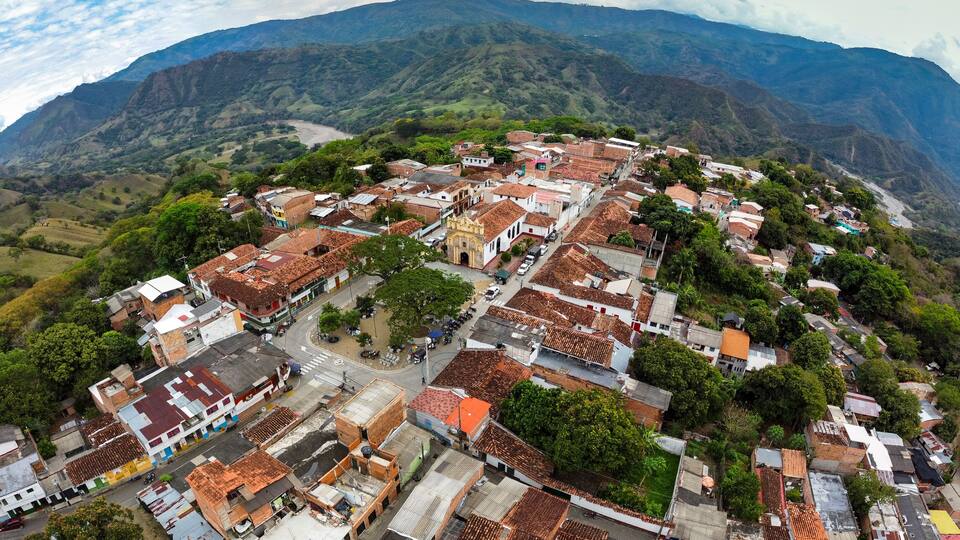 Anza, Antioquia - Colombia. January 25, 2026. Aerial drone shot. In 1813, the municipality was established.
