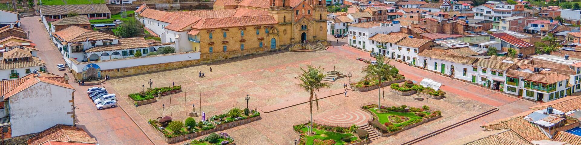 Scenic View of Mongui Town Square in Boyaca, Colombia