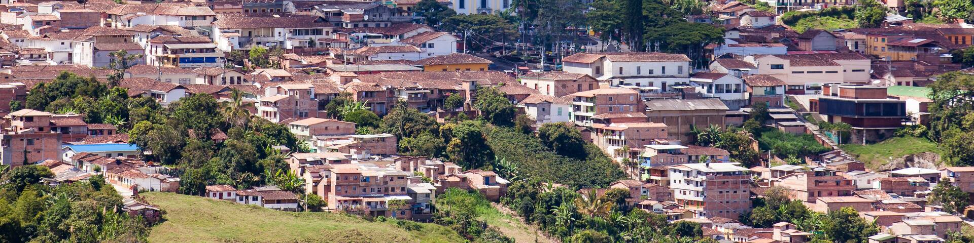 Panoramic view of the historical town of Titiribi located in the region of Antioquia in Colombia