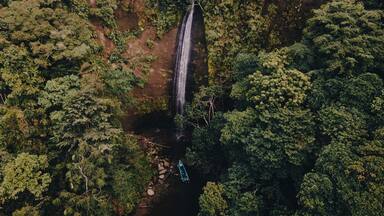 aerial view of Colombian Pacific waterfall