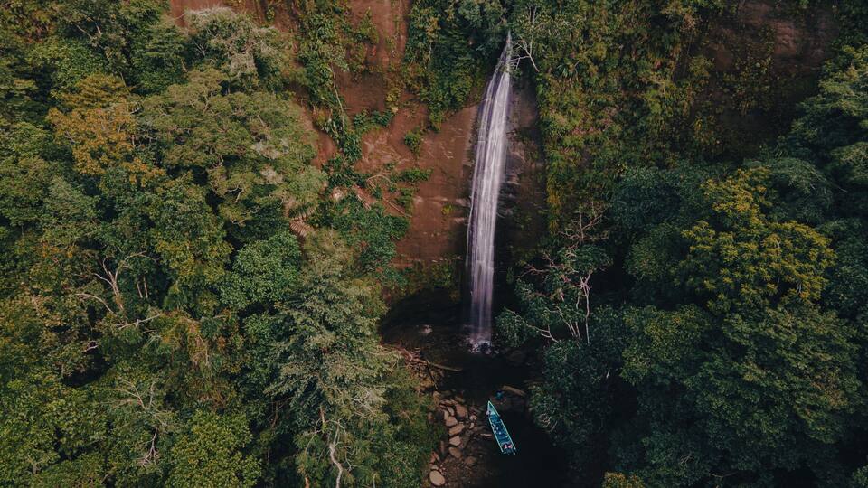 aerial view of Colombian Pacific waterfall